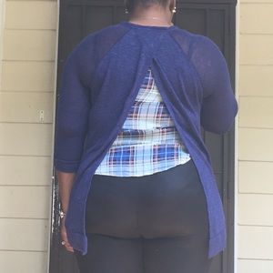 Open back plaid tunic blouse top shirt sweater